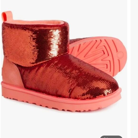 New UGG Classic Mini Boot Mirror Ball Starfish Sparkly sequence Pink Boots sz 5 - Picture 1 of 10